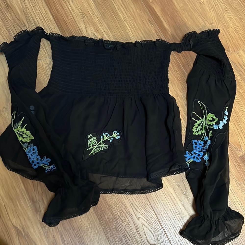 Sheer black embellished boho top